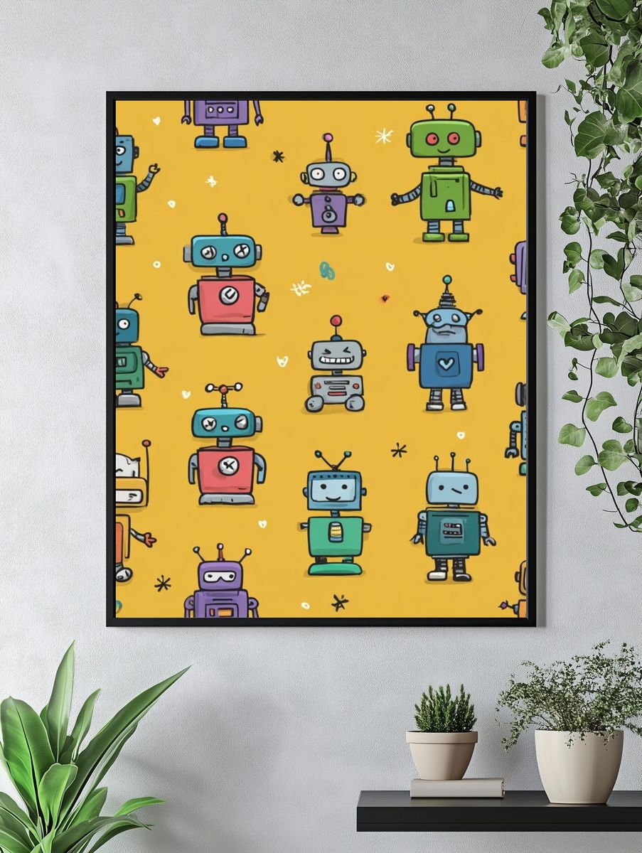 Colorful Robot Illustration Poster. — room view 4
