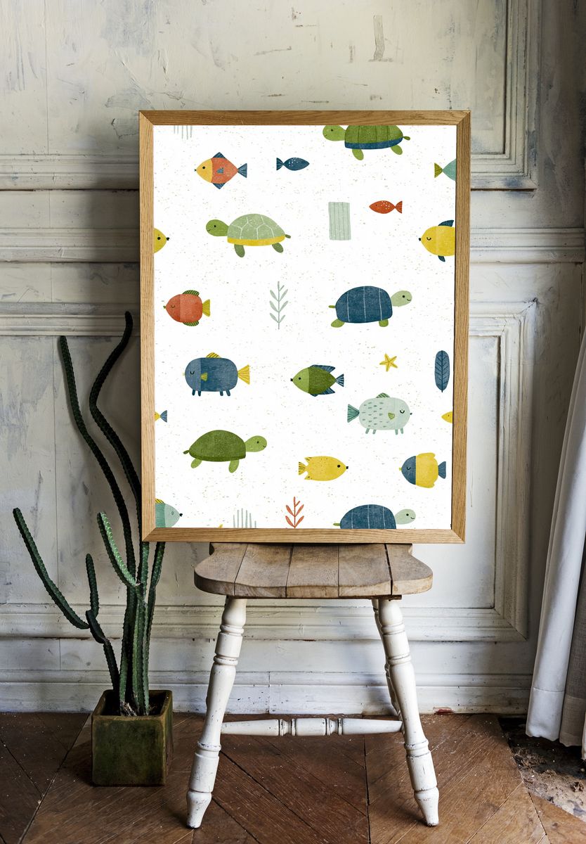 Playful Sea Creatures Pattern Print. — room view 1