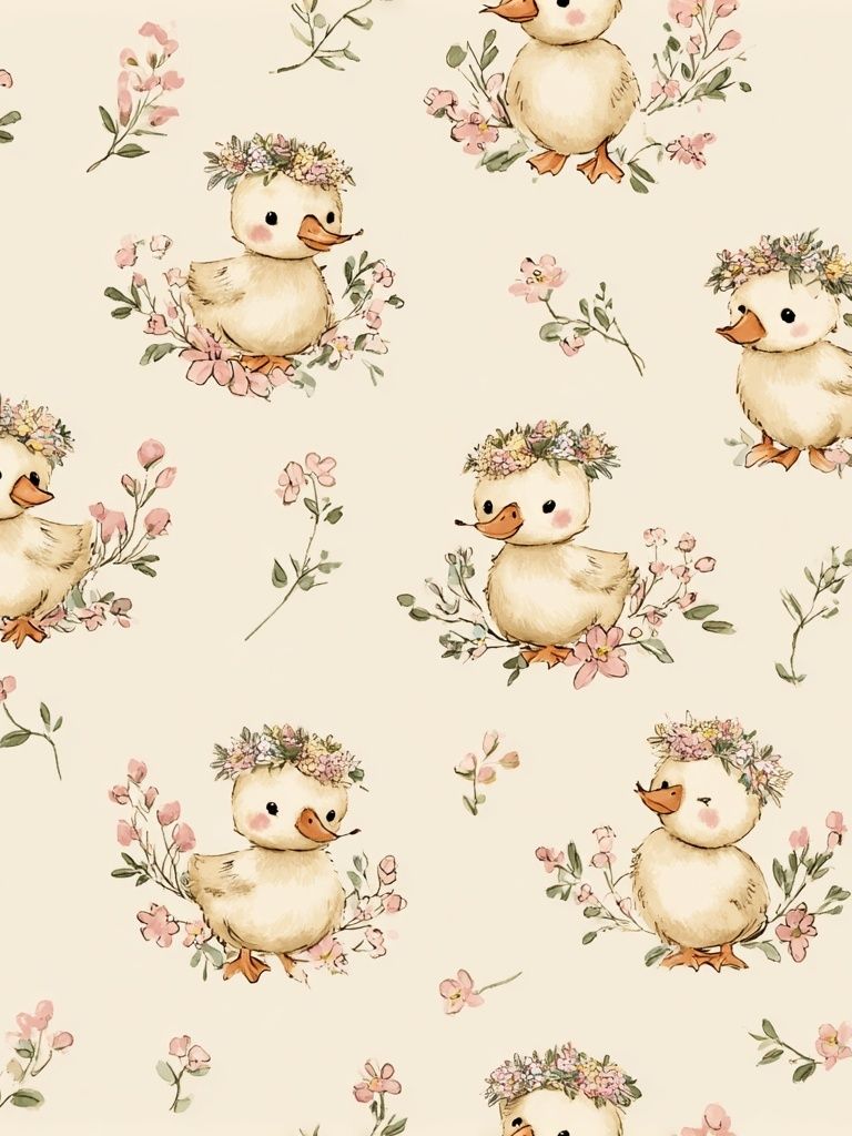 Cute Ducklings with Flowers — Kids Print. poster detail