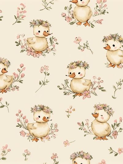 Cute Ducklings with Flowers — Kids Print. poster