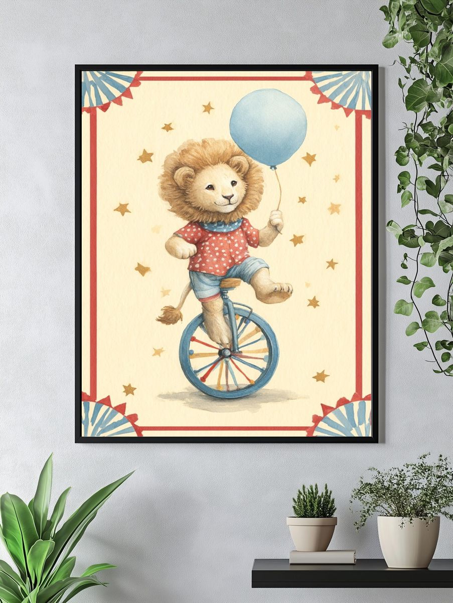 Circus Lion on Unicycle — Illustration Print. — room view 4