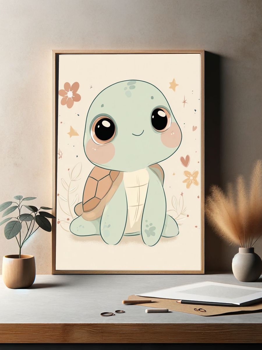 Cute Baby Turtle Nursery Print. — room view 2