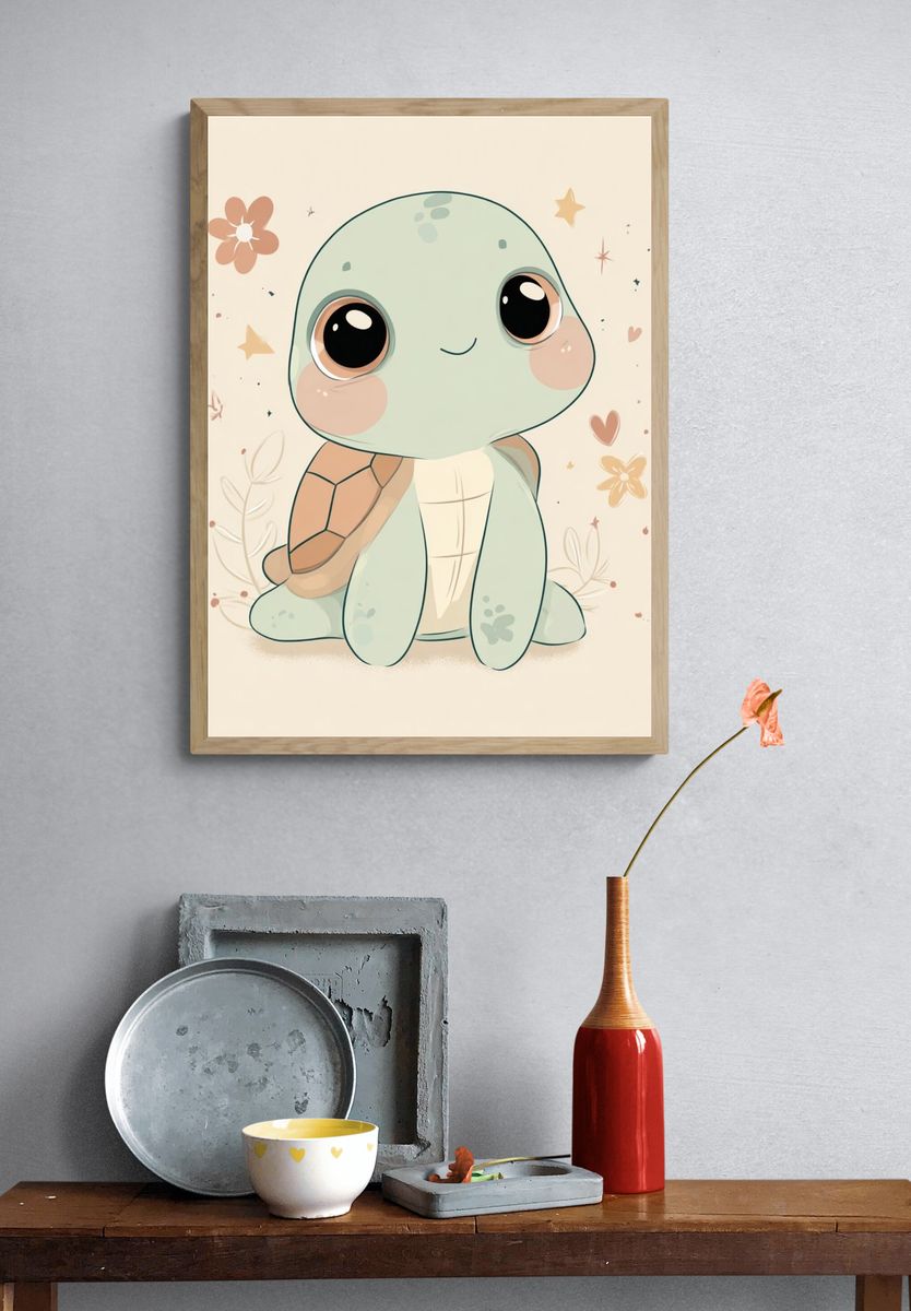 Cute Baby Turtle Nursery Print. — room view 3