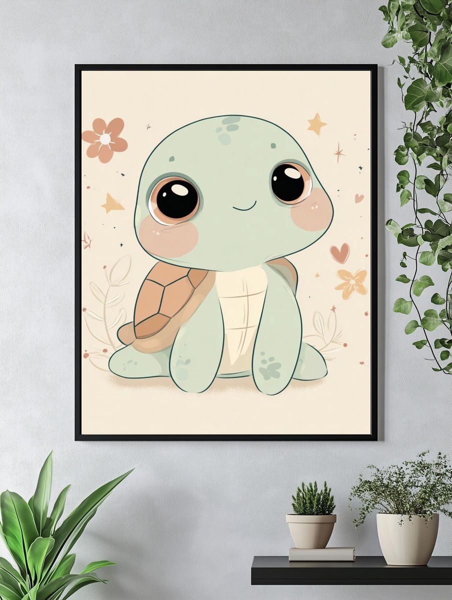 Cute Baby Turtle Nursery Print. — room view 4
