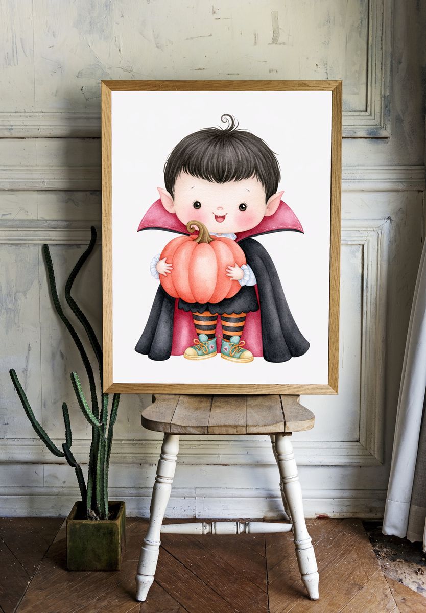 Cute Vampire Child Halloween Print. room preview
