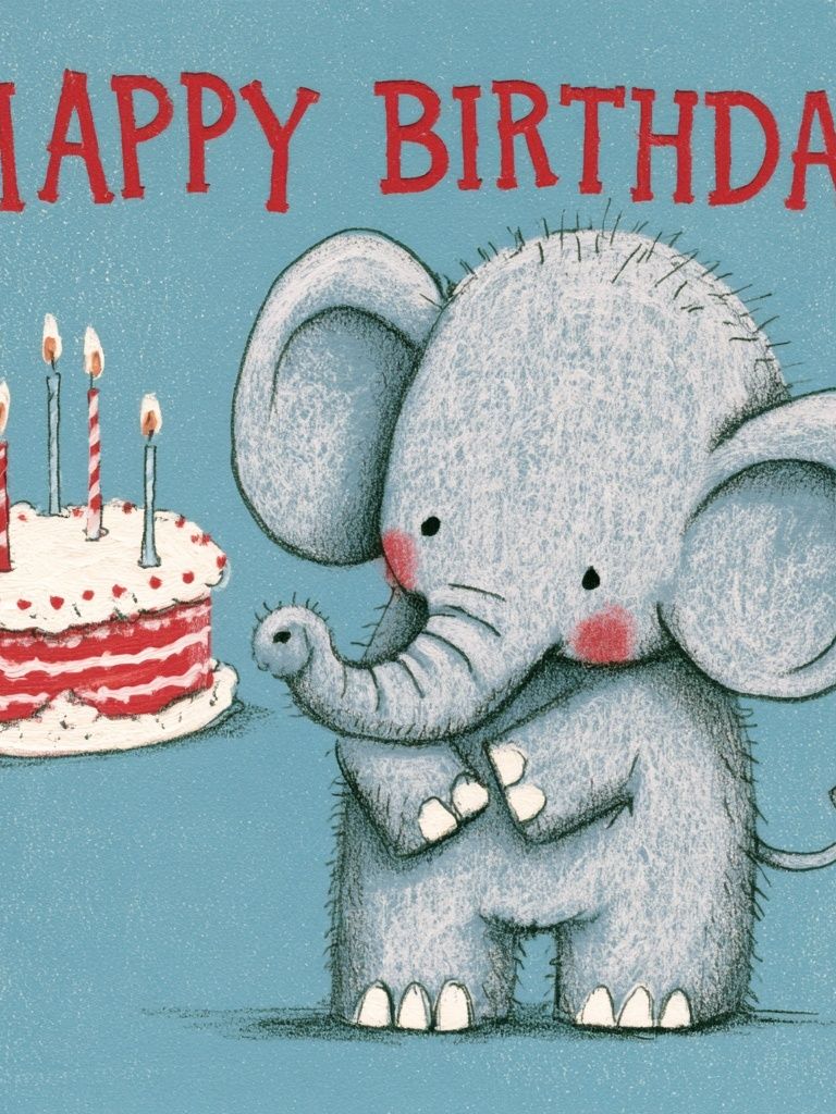 Happy Birthday Elephant Illustration Poster. poster — kids art