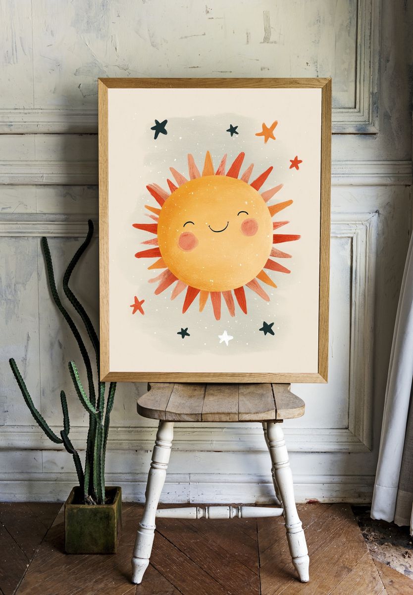 Smiling Sun Nursery Print. — room view 1
