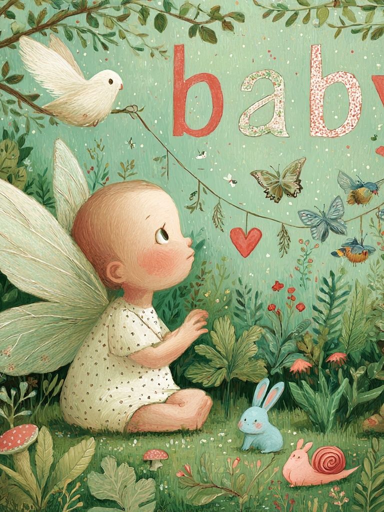 Baby Fairy Garden Illustration Poster. poster detail