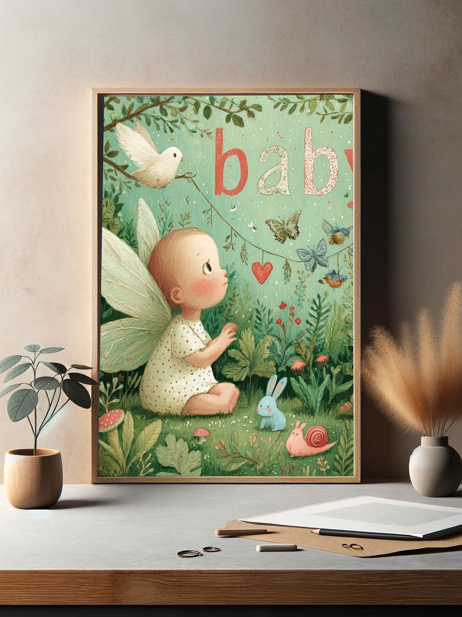 Baby Fairy Garden Illustration Poster. — room view 2