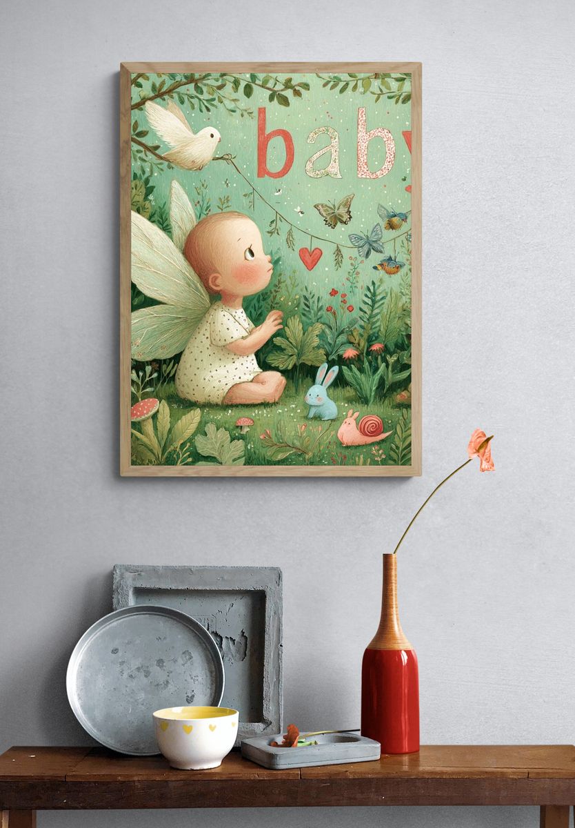 Baby Fairy Garden Illustration Poster. — room view 3