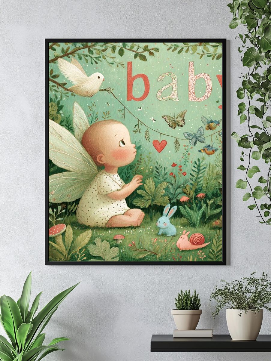 Baby Fairy Garden Illustration Poster. — room view 4