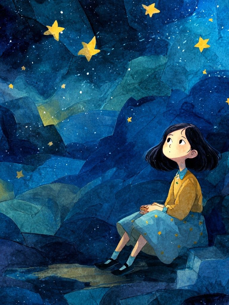Girl Stargazing — Watercolor Print. poster detail