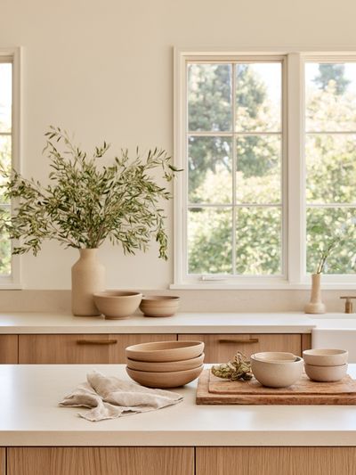 Sunlit Minimal Kitchen Interior Print.