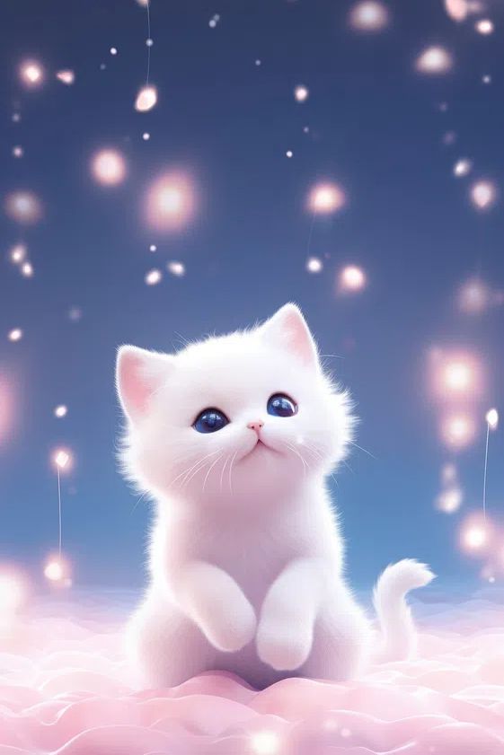 Cute White Kitten — Digital Art Print. poster — illustration art