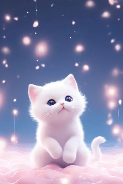 Cute White Kitten — Digital Art Print. poster print