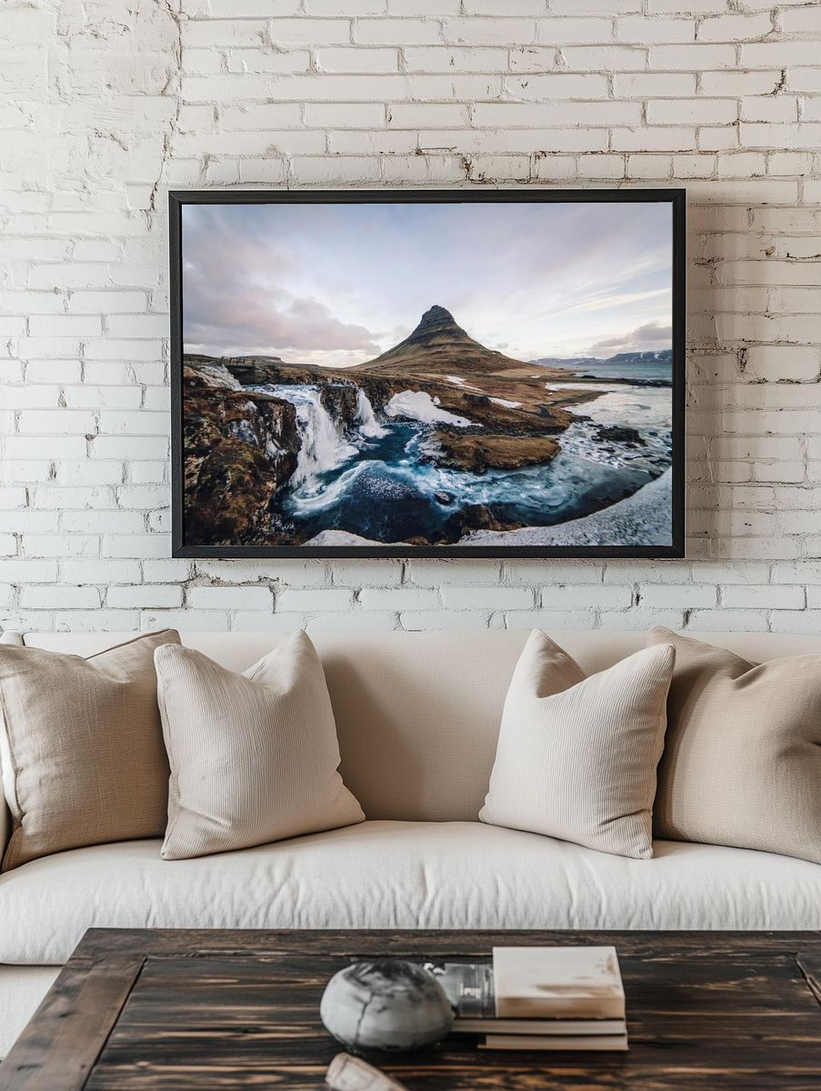 Kirkjufell Mountain and Waterfall Poster room preview