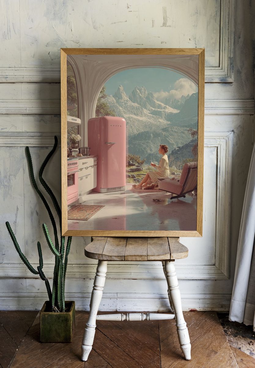 Modern Kitchen with Mountain View — Digital Art Print. — room view 1