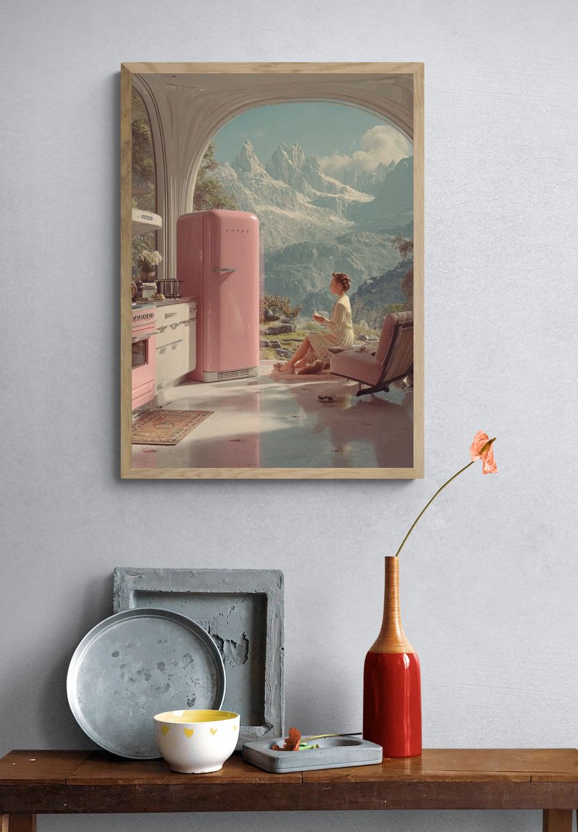 Modern Kitchen with Mountain View — Digital Art Print. — room view 3