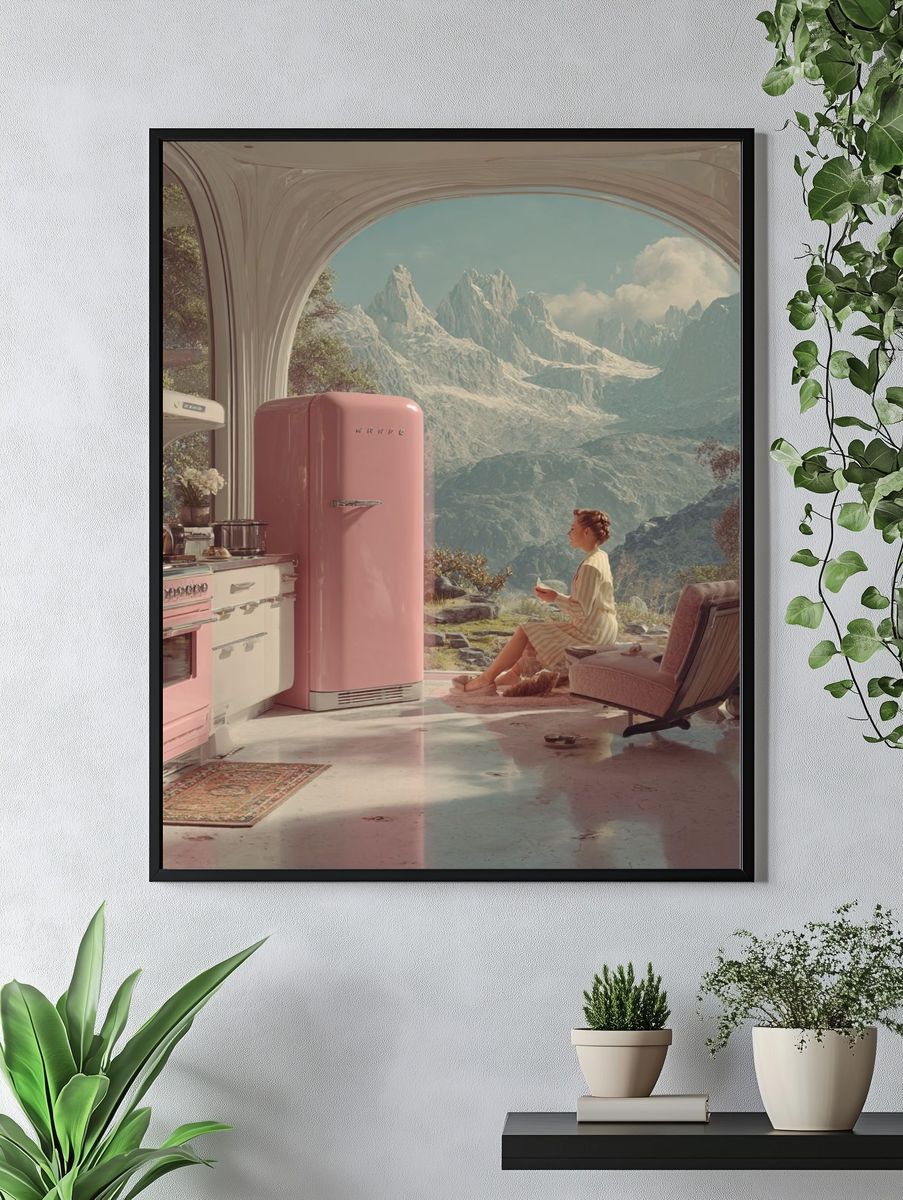 Modern Kitchen with Mountain View — Digital Art Print. — room view 4