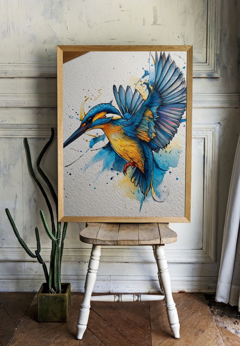 Kingfisher Watercolor Poster. — room view 1