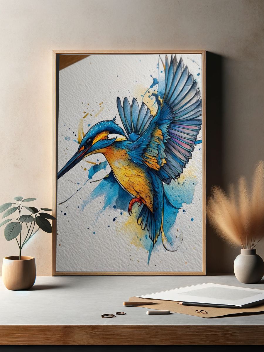 Kingfisher Watercolor Poster. — room view 2