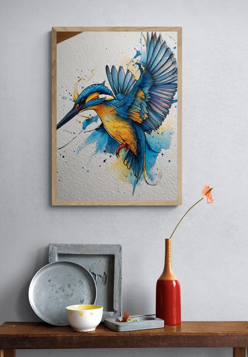 Kingfisher Watercolor Poster. — room view 3
