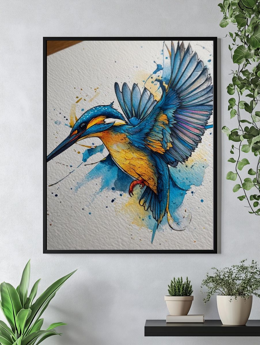Kingfisher Watercolor Poster. — room view 4