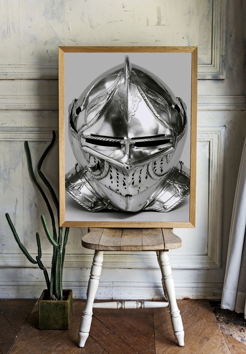 Medieval Knight Helmet Photography Poster. room preview