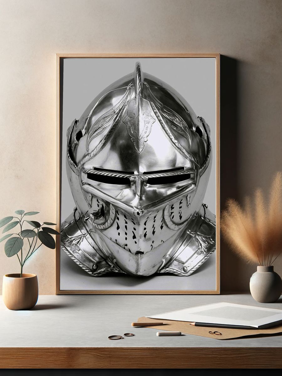 Medieval Knight Helmet Photography Poster. — room view 2