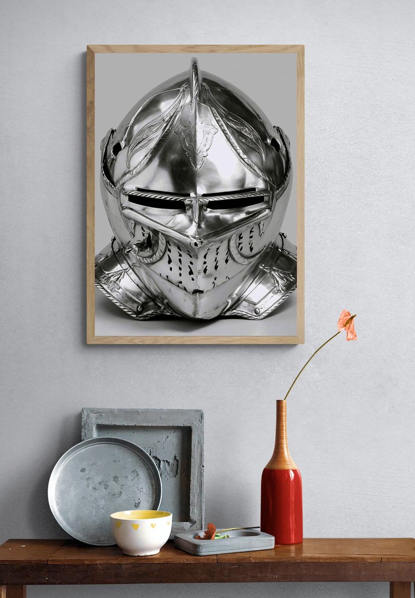 Medieval Knight Helmet Photography Poster. — room view 3
