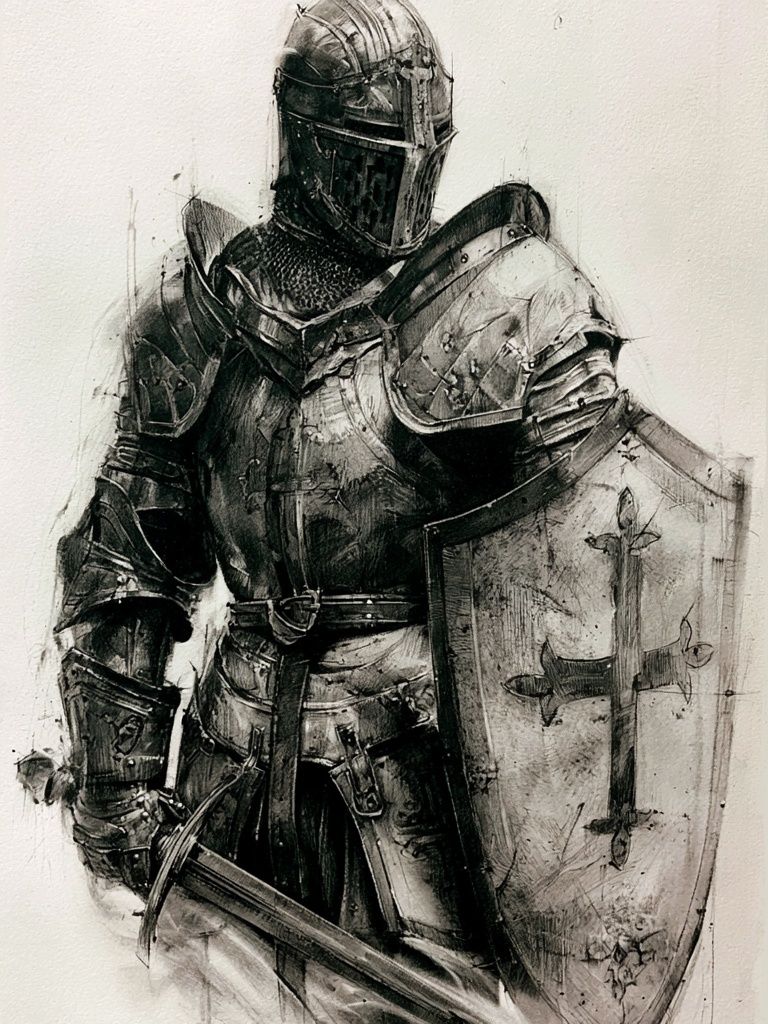 Armored Knight Black-White Print. poster detail