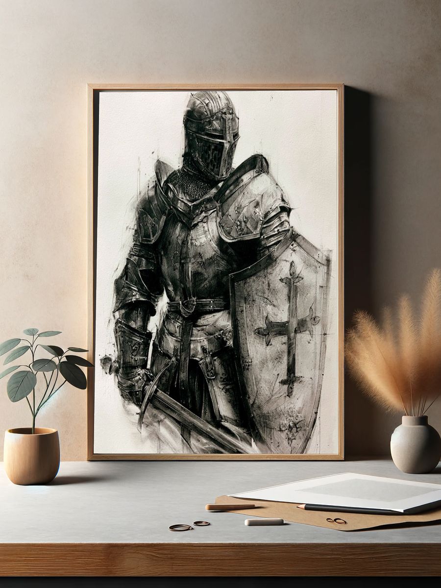 Armored Knight Black-White Print. — room view 2