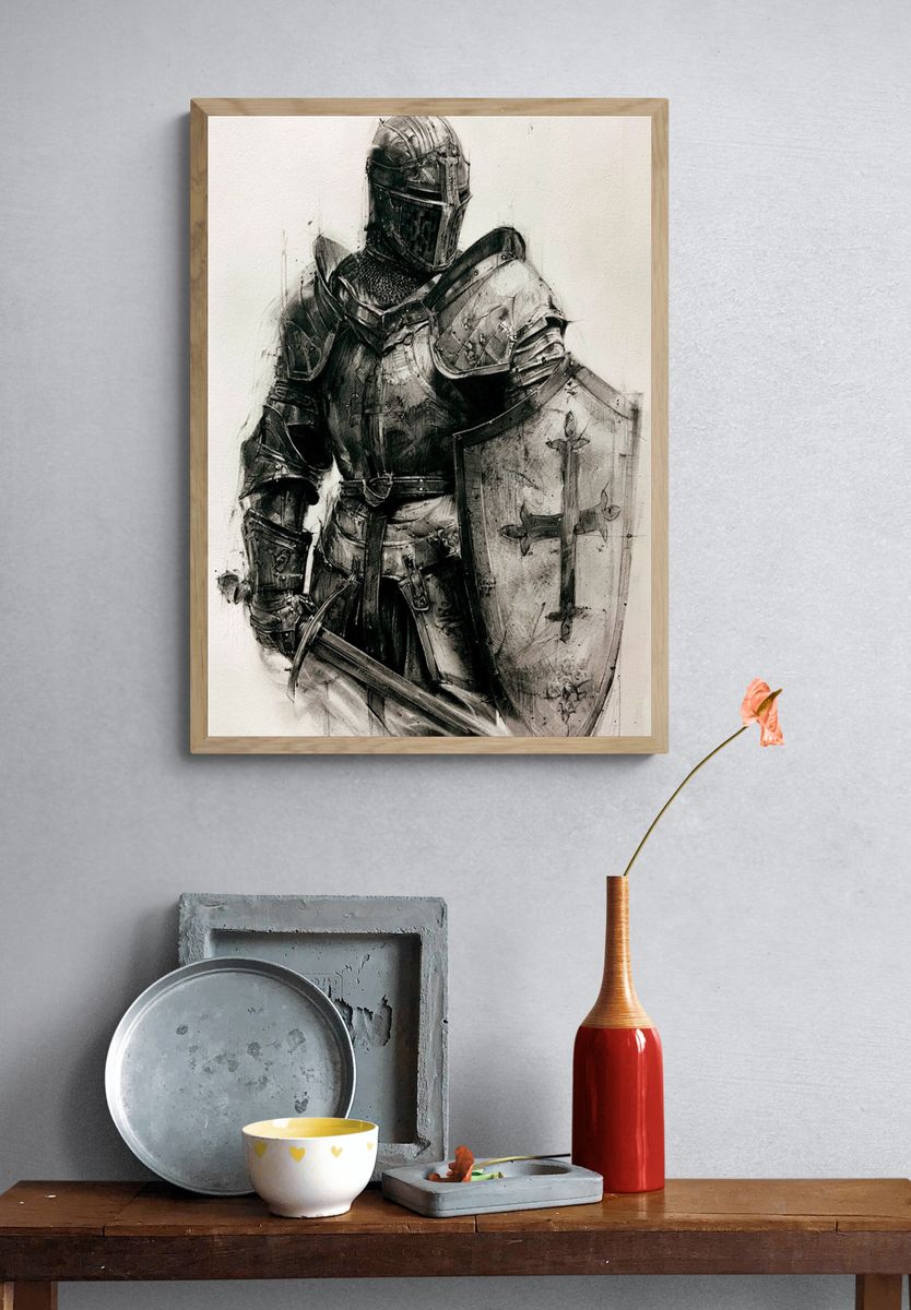 Armored Knight Black-White Print. — room view 3