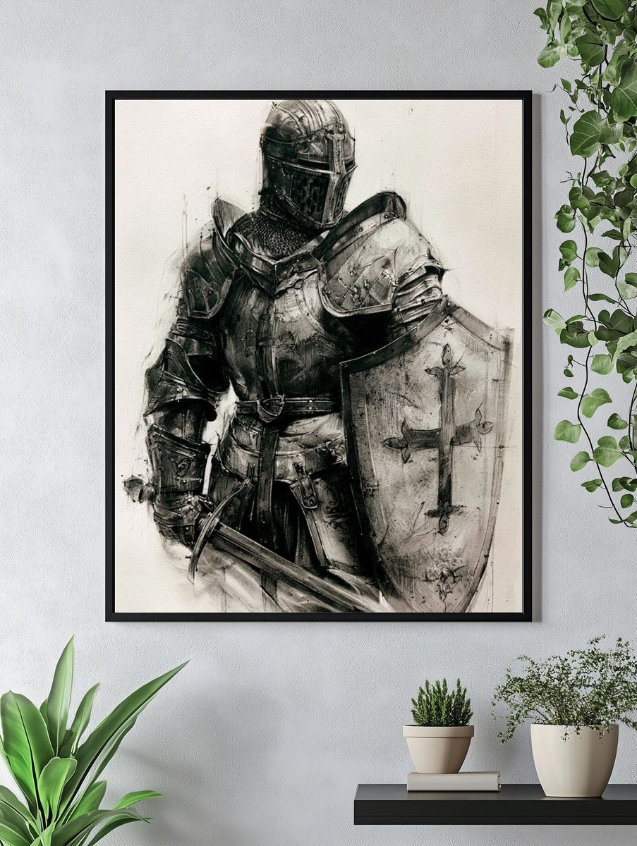 Armored Knight Black-White Print. — room view 4