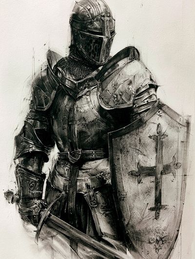 Armored Knight Black-White Print.