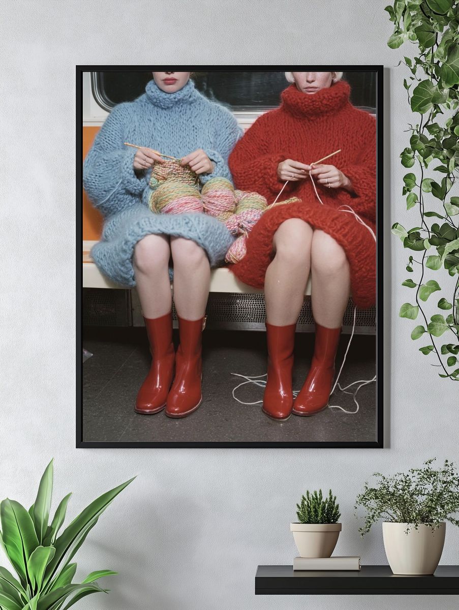 Knitting in the Subway — Vintage Print. — room view 4
