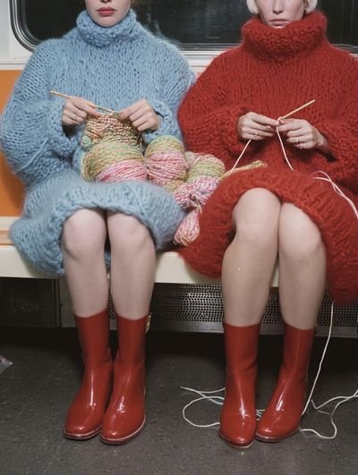 Knitting in the Subway — Vintage Print