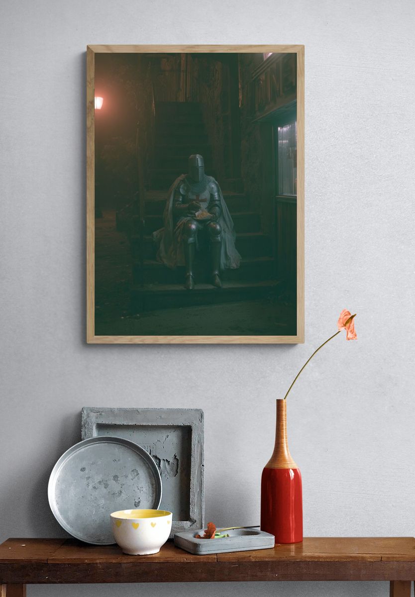 Knight in Alley Photography Poster. — room view 3