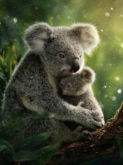 Koala Mother and Joey Nature Poster. poster print
