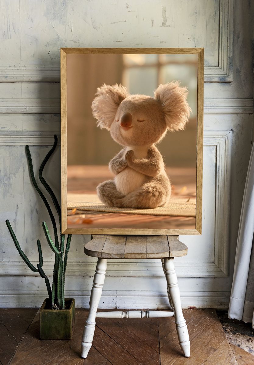 Meditating Koala Nursery Print. room preview
