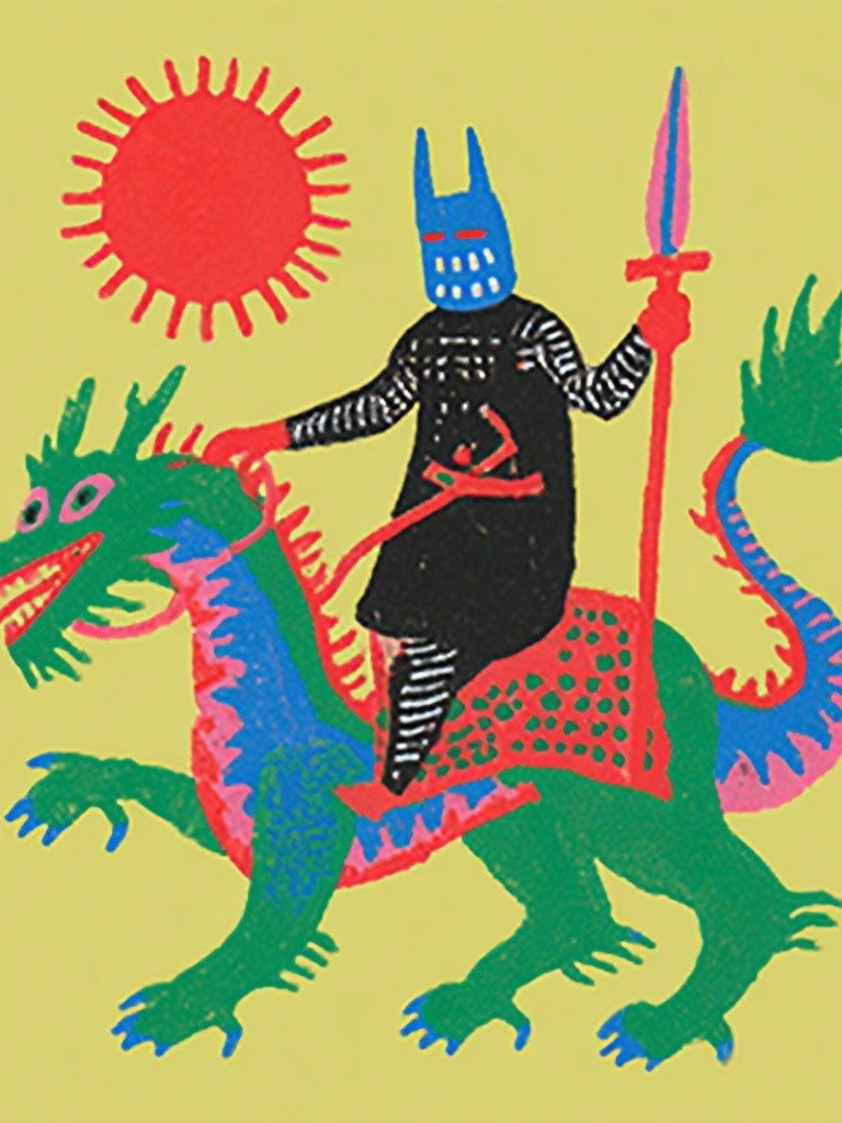 Knight on Dragon — Colorful Print. poster — illustration art