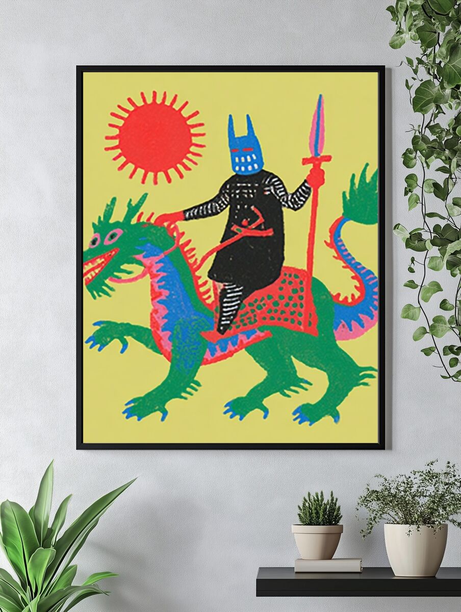 Knight on Dragon — Colorful Print. — room view 4