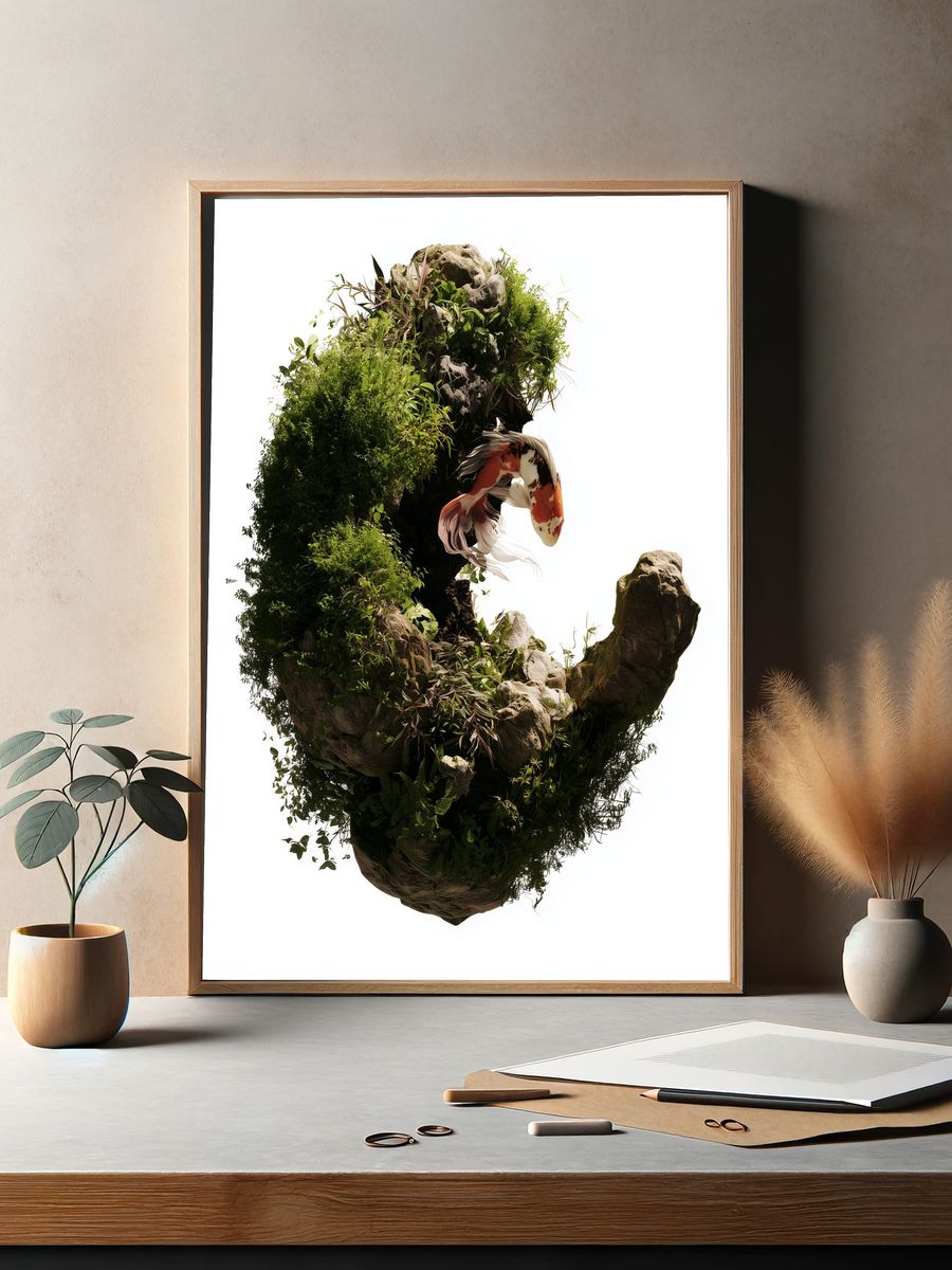 Koi Garden Rock Sculpture Print. — room view 2