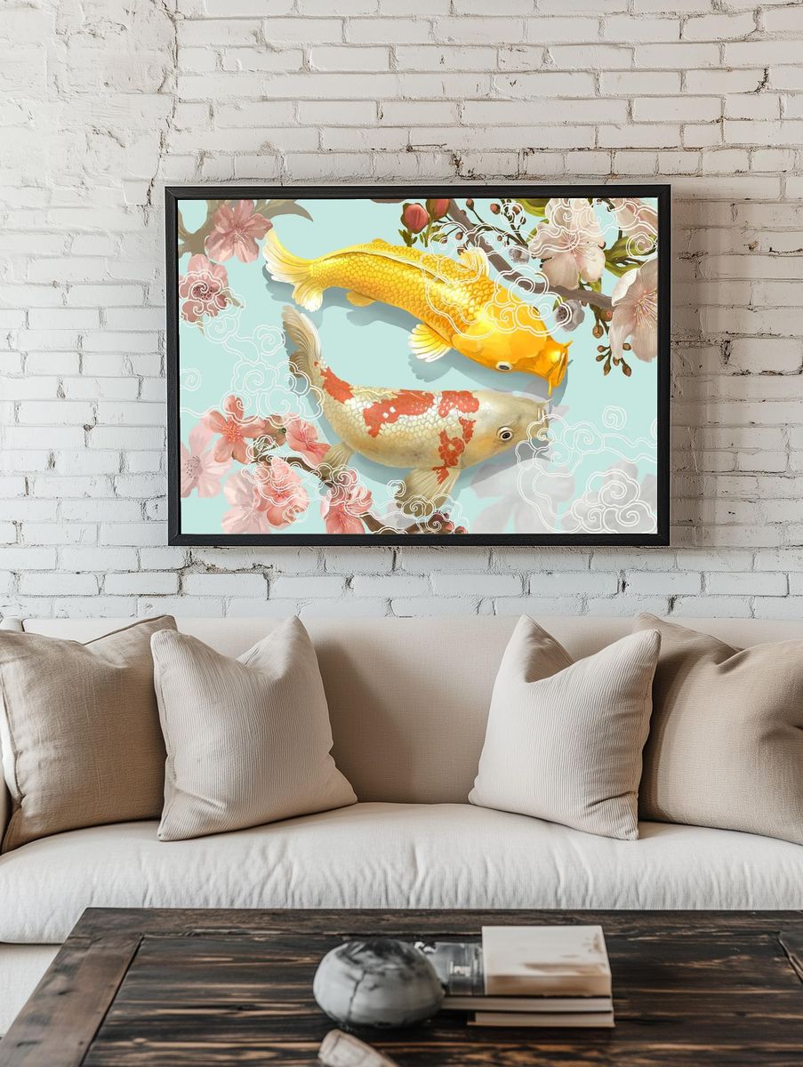 Two Japanese Koi fish swimming. room preview