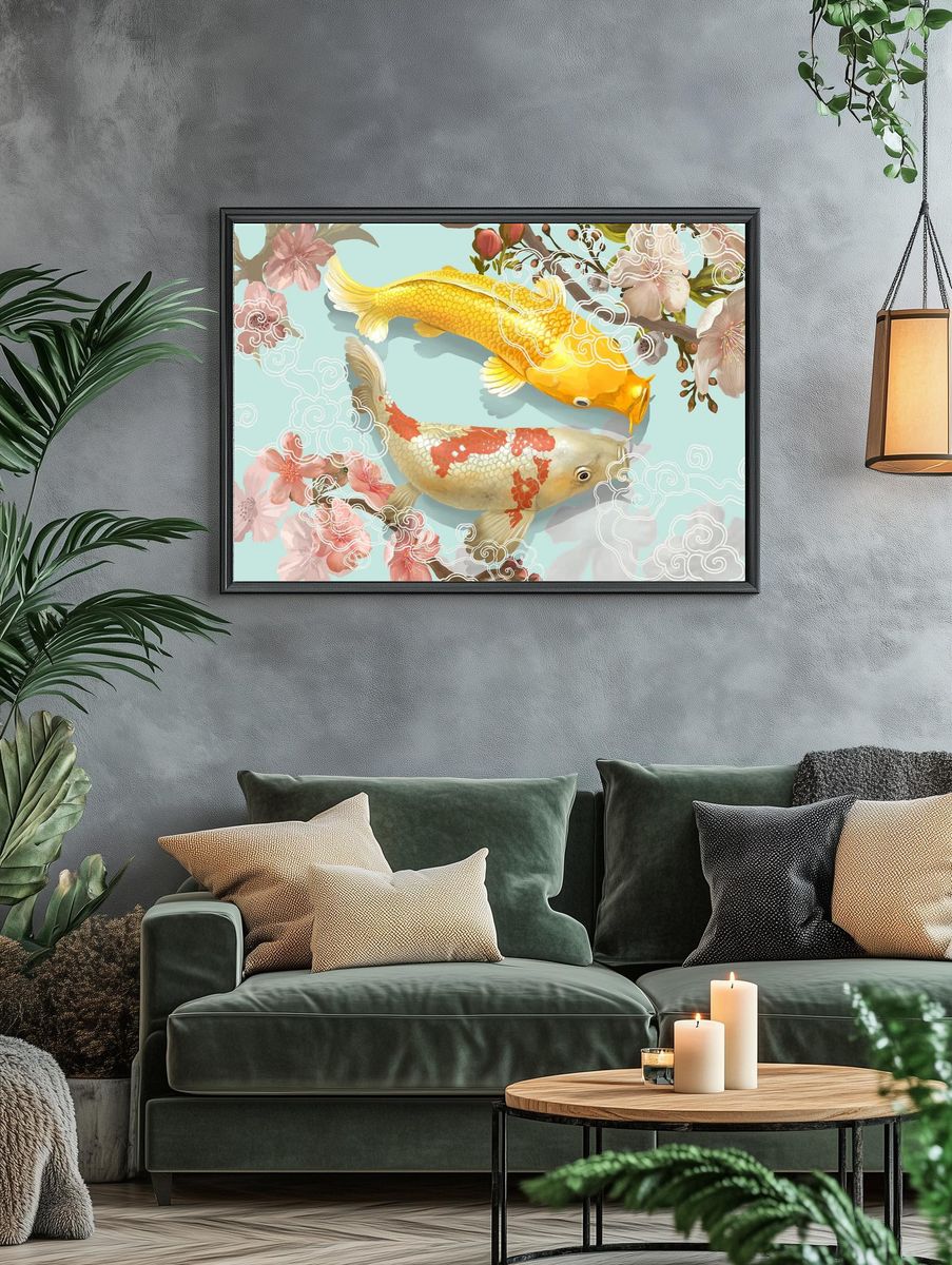 Two Japanese Koi fish swimming. — room view 4