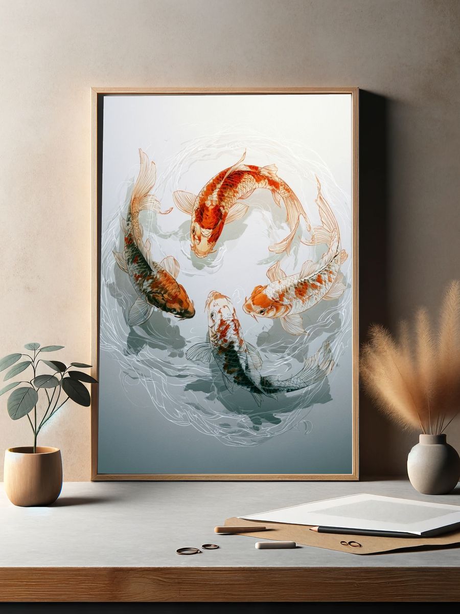 Koi Circle Illustration Poster. — room view 2