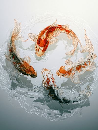 Koi Circle Illustration Poster.