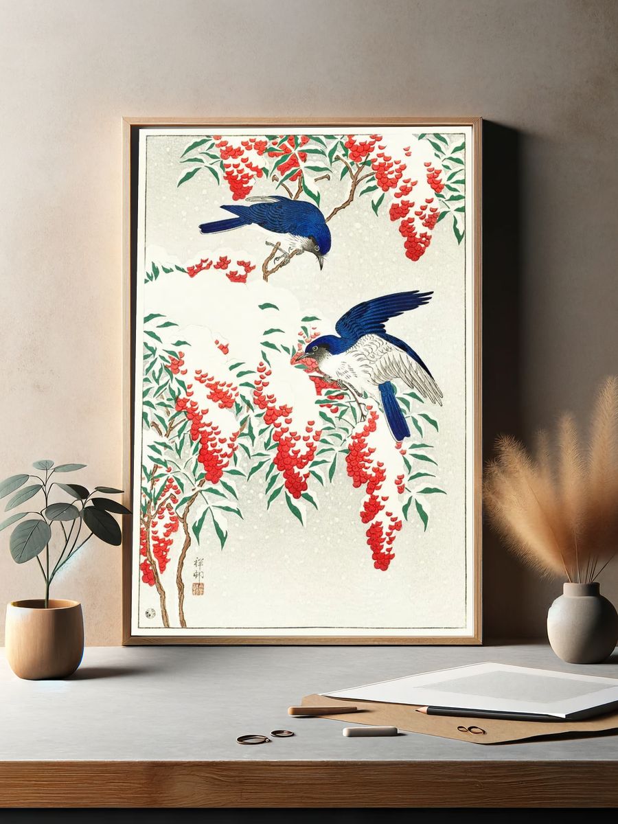 Flycatchers nandina bush. — room view 2