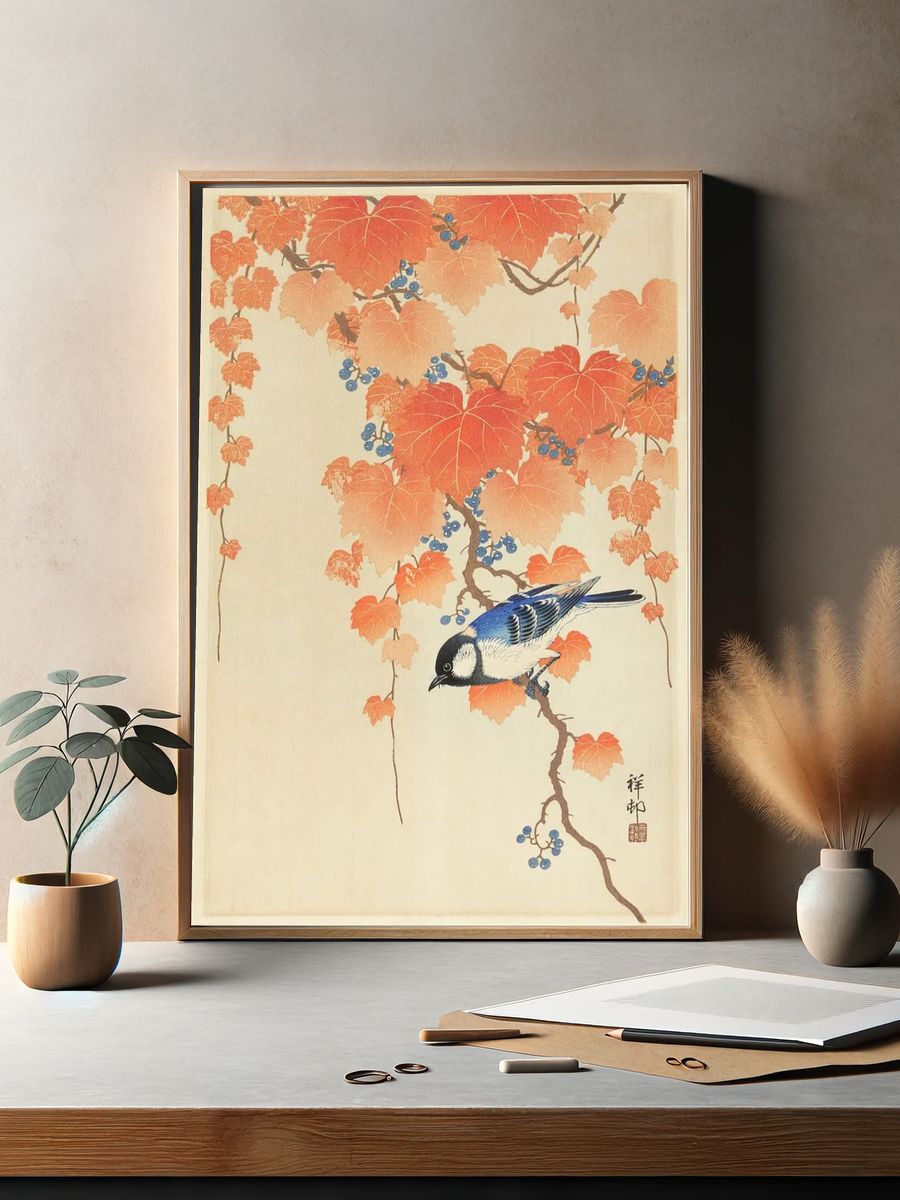 Great tit paulownia branch. — room view 2