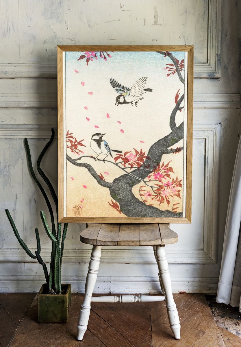 Two great tits blossoming tree. — room view 1